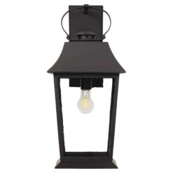 American Colonial Handcrafted Wrought Iron Lantern, Old World, Antique Glass