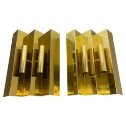 Set Of 2 Solid Brass Stilnovo Style Wall Light By WKR Leuchten, Germany 1970s