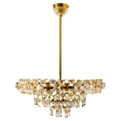 Bakalowits & Sohne Chandelier, Brass And Crystal Glass, Austria, 1960s