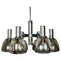 Mid-century Murano Glass Chandelier By Targetti Sankey Italy 1980s
