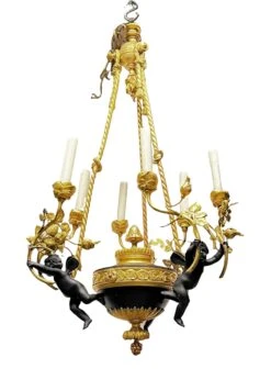 French Louis XVI Style Patinated Bronze Six-Light Putti Motif Chandelier -Promos Meubles Boutique ha 3263fx master