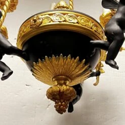 French Louis XVI Style Patinated Bronze Six-Light Putti Motif Chandelier -Promos Meubles Boutique ha 3263j master