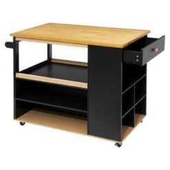 Ilot De Cuisine Noir Et Naturel 5Five -Promos Meubles Boutique ilot de cuisine noir et naturel 5five 1