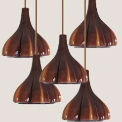 Several Flower Shaped Brown Opaque Glass Pendants, Peill Putzler, 1970 -Promos Meubles Boutique img 16859493090 master