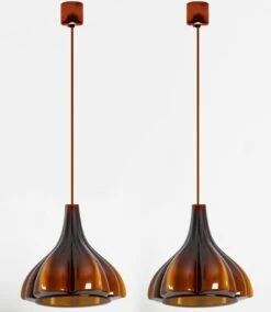 Several Flower Shaped Brown Opaque Glass Pendants, Peill Putzler, 1970 -Promos Meubles Boutique img 16859493102 master
