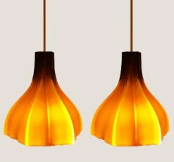 Several Flower Shaped Brown Opaque Glass Pendants, Peill Putzler, 1970 -Promos Meubles Boutique img 16859493116 master