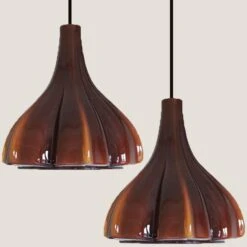 Several Flower Shaped Brown Opaque Glass Pendants, Peill Putzler, 1970 -Promos Meubles Boutique img 168594931415 master