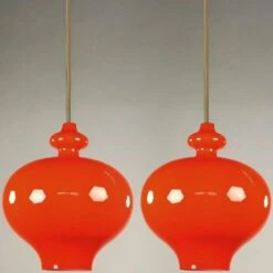 Pair Of Hans-Agne Jakobsson For Staff Orange Glass Pendant Lights, 1960 -Promos Meubles Boutique img 16861243650 master