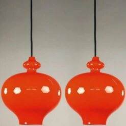 Pair Of Hans-Agne Jakobsson For Staff Orange Glass Pendant Lights, 1960 -Promos Meubles Boutique img 16861243663 master