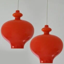 Pair Of Hans-Agne Jakobsson For Staff Orange Glass Pendant Lights, 1960 -Promos Meubles Boutique img 16861243674 master