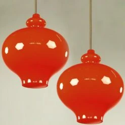 Pair Of Hans-Agne Jakobsson For Staff Orange Glass Pendant Lights, 1960 -Promos Meubles Boutique img 16861243675 master