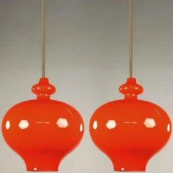 Pair Of Hans-Agne Jakobsson For Staff Orange Glass Pendant Lights, 1960 -Promos Meubles Boutique img 16861243687 master