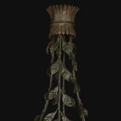 20th Century Italian Art Nouveau Chandelier Floral Foliate Dark Iron Basket -Promos Meubles Boutique lampadario floreale in ferro battuto a master