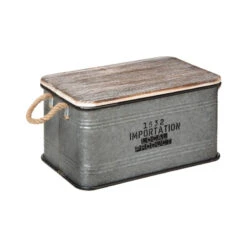 Lot De 3 Malles Métal Gris Plateau Bois Atmosphera -Promos Meubles Boutique lot de 3 malles metal gris plateau bois atmosphera 1 3