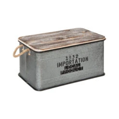 Lot De 3 Malles Métal Gris Plateau Bois Atmosphera -Promos Meubles Boutique lot de 3 malles metal gris plateau bois atmosphera 1 5