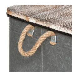 Lot De 3 Malles Métal Gris Plateau Bois Atmosphera -Promos Meubles Boutique lot de 3 malles metal gris plateau bois atmosphera 1 8