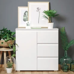 Meuble De Rangement 1 Porte 3 Tiroirs Blanc -Promos Meubles Boutique meuble de rangement 1 porte 3 tiroirs blanc image 1 1