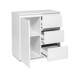Meuble De Rangement 1 Porte 3 Tiroirs Blanc -Promos Meubles Boutique meuble de rangement 1 porte 3 tiroirs blanc image 1 2