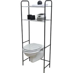 Meuble WC 2 Tablettes Pour Toilettes Noir Et Chrome -Promos Meubles Boutique meuble wc 2 tablettes pour toilettes noir chrome 1