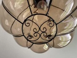 Rare Midcentury Venetian Mouth Blown Glass In Iron Frame Pendant / Chandelier -Promos Meubles Boutique mursmoke13 master