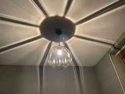 Rare Midcentury Venetian Mouth Blown Glass In Iron Frame Pendant / Chandelier -Promos Meubles Boutique mursmoke18 master