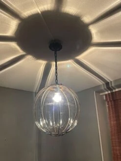 Rare Midcentury Venetian Mouth Blown Glass In Iron Frame Pendant / Chandelier -Promos Meubles Boutique mursmoke19 master