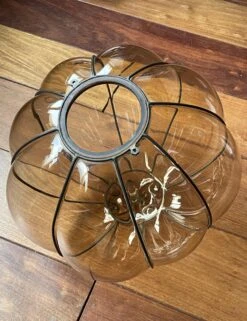 Rare Midcentury Venetian Mouth Blown Glass In Iron Frame Pendant / Chandelier -Promos Meubles Boutique mursmoke4 master