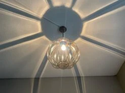 Rare Midcentury Venetian Mouth Blown Glass In Iron Frame Pendant / Chandelier -Promos Meubles Boutique mursmoke8 master