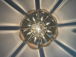 Rare Midcentury Venetian Mouth Blown Glass In Iron Frame Pendant / Chandelier -Promos Meubles Boutique mursmoke9 master