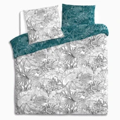 Parure De Lit Jungle Blanc/bleu Canard 240x220 Atmosphera -Promos Meubles Boutique parure de lit jungle blanc bleu canard 240x220 atmosphera 1