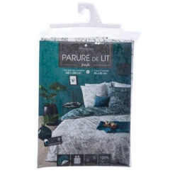 Parure De Lit Jungle Blanc/bleu Canard 240x220 Atmosphera -Promos Meubles Boutique parure de lit jungle blanc bleu canard 240x220 atmosphera 2