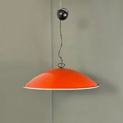 Italian Mid-Century Modern Curved White And Red Metal Chandelier, 1960s -Promos Meubles Boutique prodotti marzo 0009s 0008 IMG 5779 master