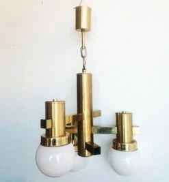 Midcentury Pendant Chandelier, Brass Opaline Glass Sciolari Style, Italy, 1960s -Promos Meubles Boutique sciolari lamp3 master