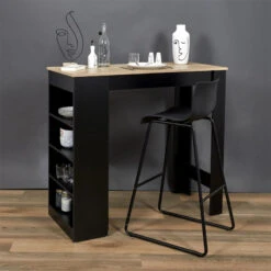 Table De Bar Avec étagères Et Plateau Bois -Promos Meubles Boutique table de bar avec etagere plateau bois 2