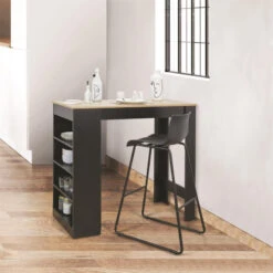 Table De Bar Avec étagères Et Plateau Bois -Promos Meubles Boutique table de bar avec etagere plateau bois 3
