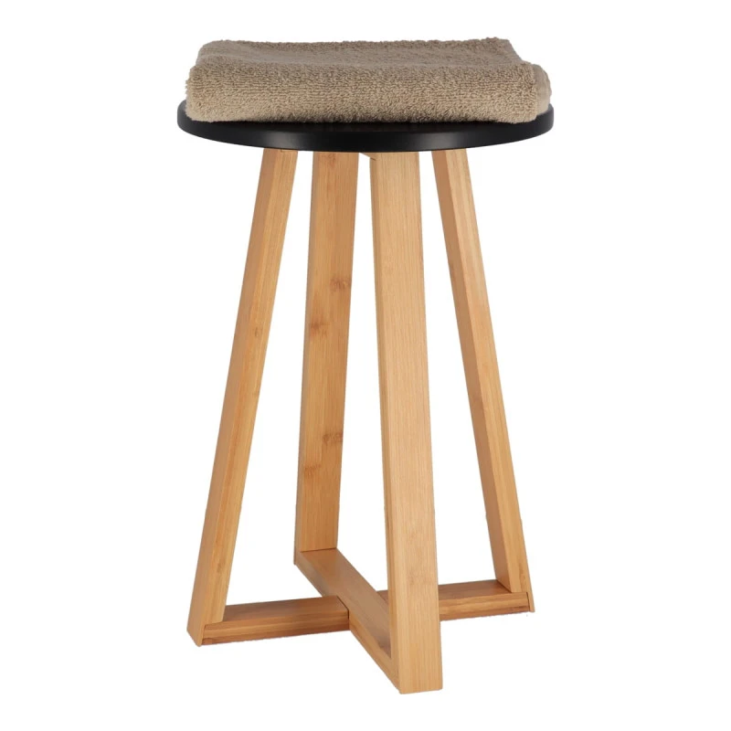 Tabouret Avec Pieds En Bambou & Plateau Noir 4 Tabouret Avec Pieds En Bambou & Plateau Noir – Image 2
