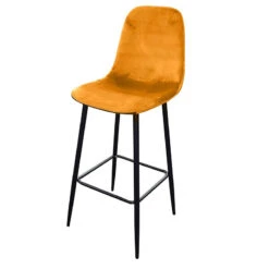Tabouret De Bar En Velours Jaune Pieds Métal Inoui