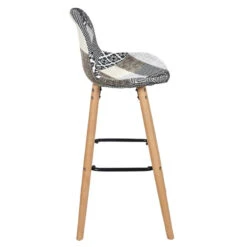 Tabouret De Bar Patchwork Gris Pieds Bois -Promos Meubles Boutique tabouret de bar patchwork gris pieds bois 2