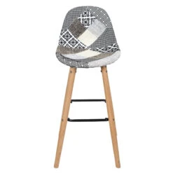 Tabouret De Bar Patchwork Gris Pieds Bois -Promos Meubles Boutique tabouret de bar patchwork gris pieds bois 3