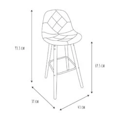 Tabouret De Bar Patchwork Gris Pieds Bois -Promos Meubles Boutique tabouret de bar patchwork gris pieds bois 5