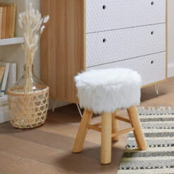 Tabouret Fourrure Blanc Atmosphera -Promos Meubles Boutique tabouret fourrure blanc atmosphera 3
