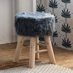 Tabouret Fourrure Gris Atmosphera -Promos Meubles Boutique tabouret fourrure gris atmosphera 2