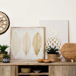 Toile Imprimée Feuilles Dorées Encadrée Atmosphera -Promos Meubles Boutique toile imprimee feuilles dorees encadree atmosphera 1