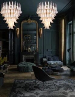 Pair Fabulous Glass 75 White Petal Chandeliers, Murano -Promos Meubles Boutique unnamed copia master