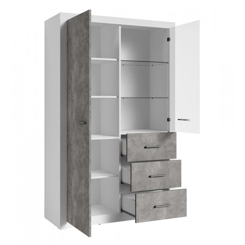 Vitrine 2 Portes Blanc Et Gris Béton Gent 5 Vitrine 2 Portes Blanc Et Gris Béton Gent – Image 3