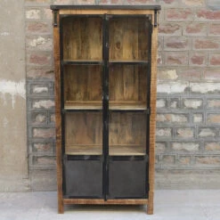 Vitrine 2 Portes Bois De Manguier Et Métal 11 Vitrine 2 Portes Bois De Manguier Et Métal -Promos Meubles Boutique vitrine 2 portes bois de manguier et metal 1 2